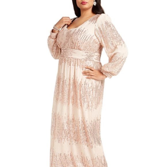 R M Richards Sequined Gown, Rose Gold - 14W - Picture 3 of 8
